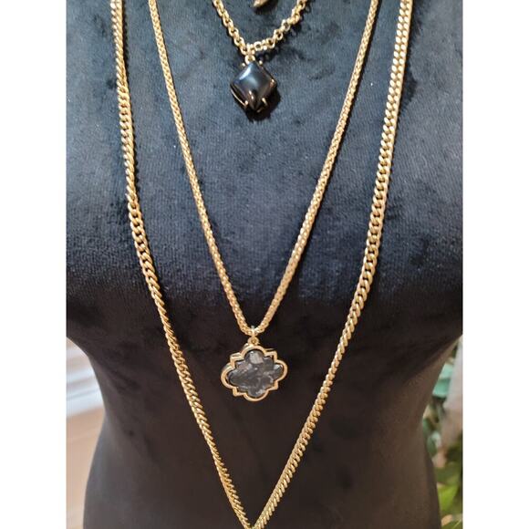 Women's Layered Gold Chain Necklace With Black Charms Lobster Lock Jewelry - Picture 3 of 7